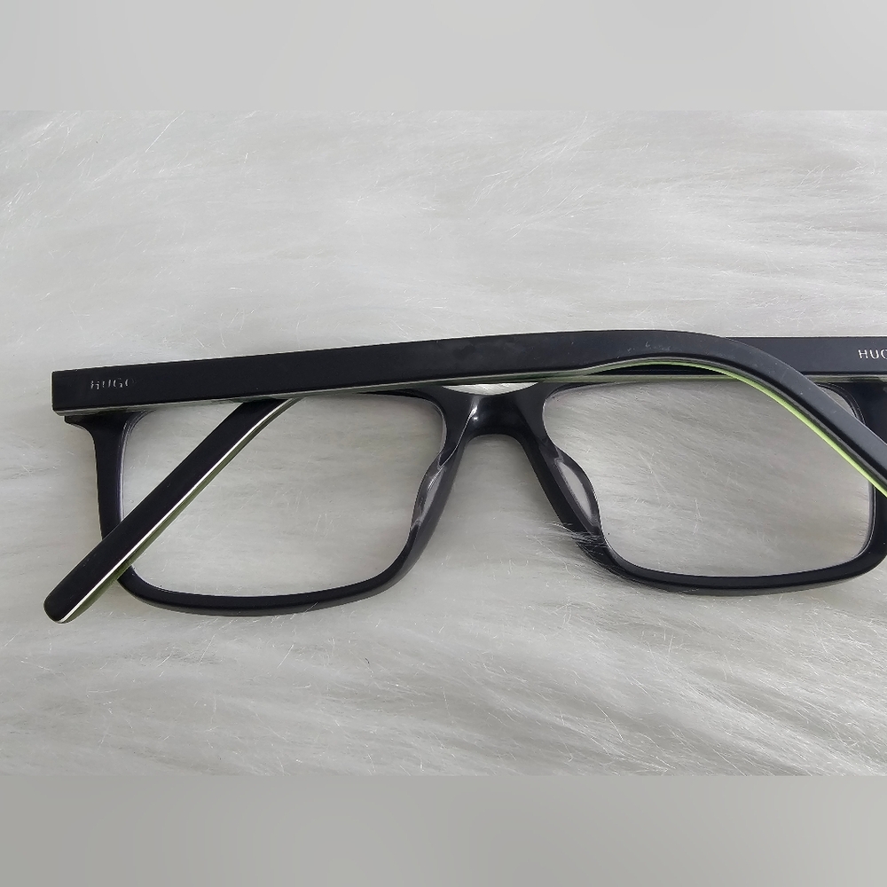HUGO Women's Prescription Glasses with Black Frame and Subtle Green Accent